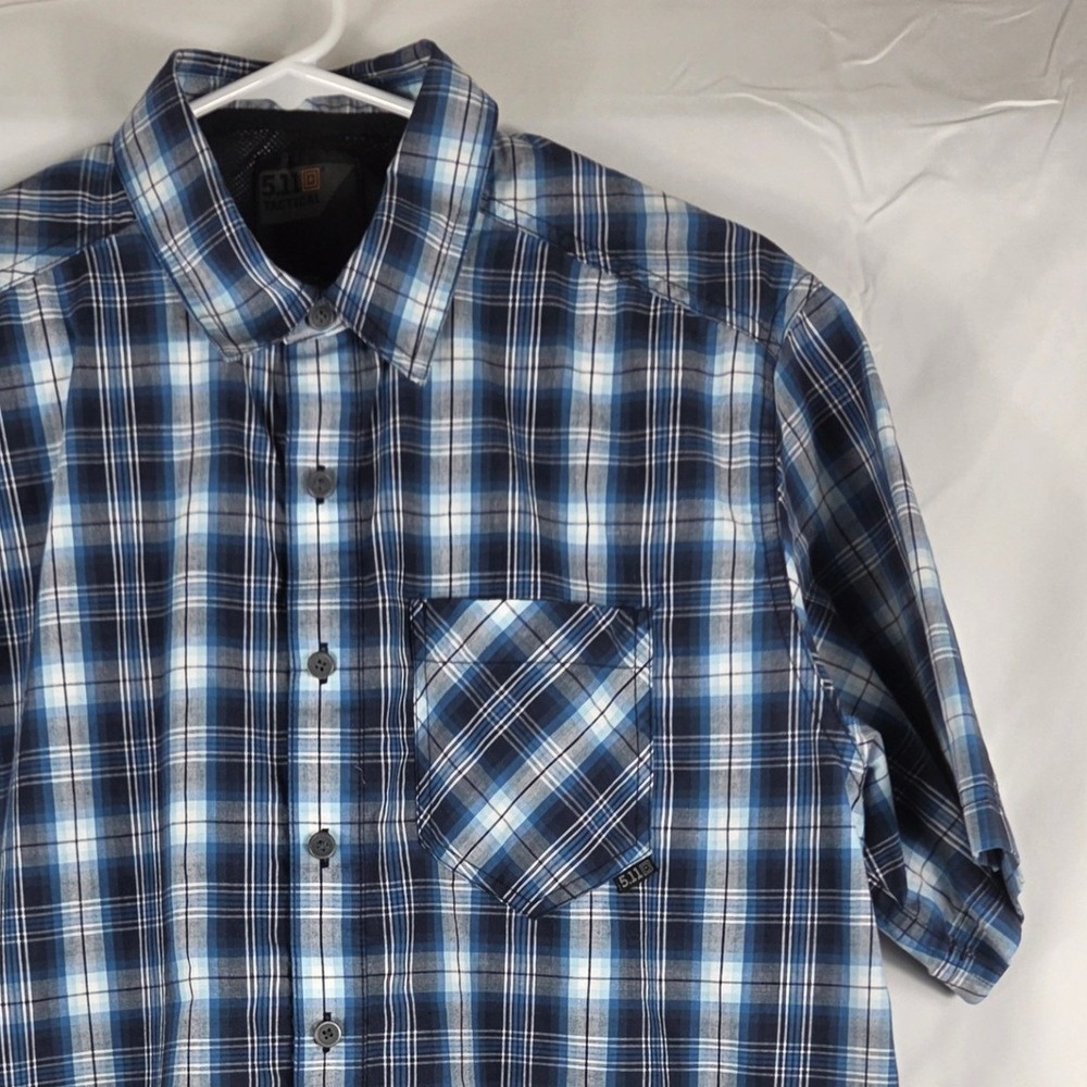5.11 Tactical Mens Blue Plaid Short Sleeve Snap Front Shirt Medium TLBLIN-4389-1